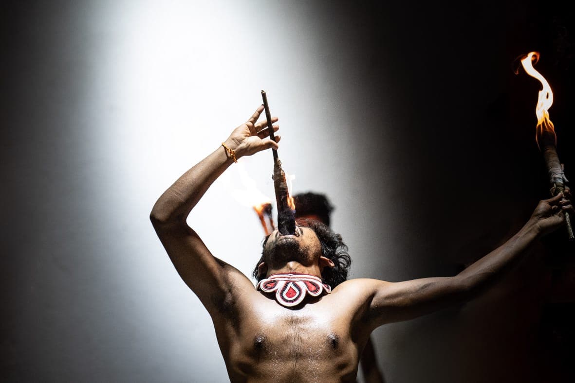 Fire performer during a traditional Sri Lankan fire dance